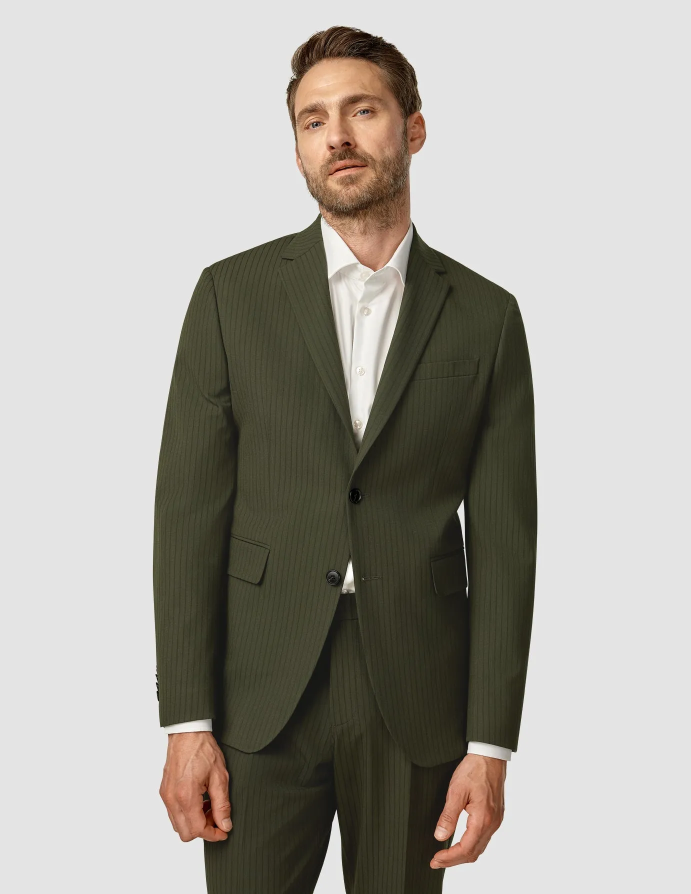 Essential Suit Moss Green Pinstripe