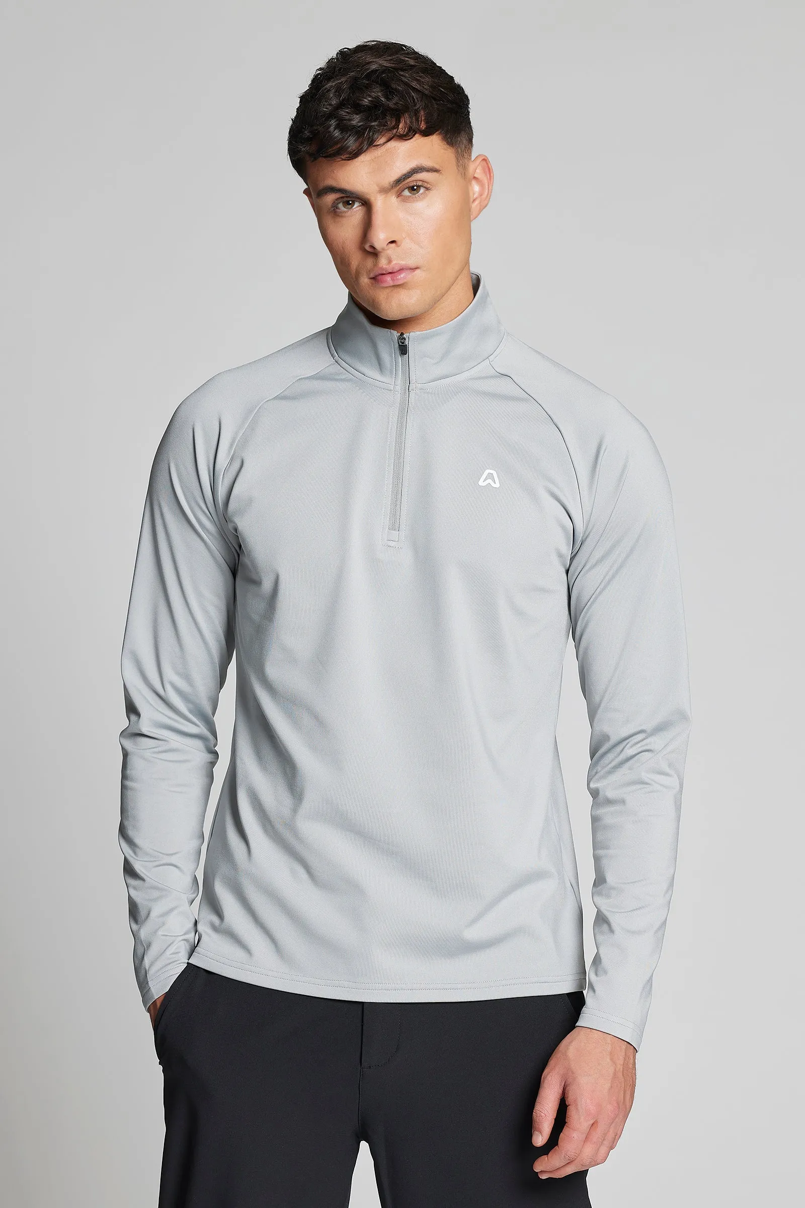 Fleece Back Slim Fit 1/4 Zip Top - Driver Grey