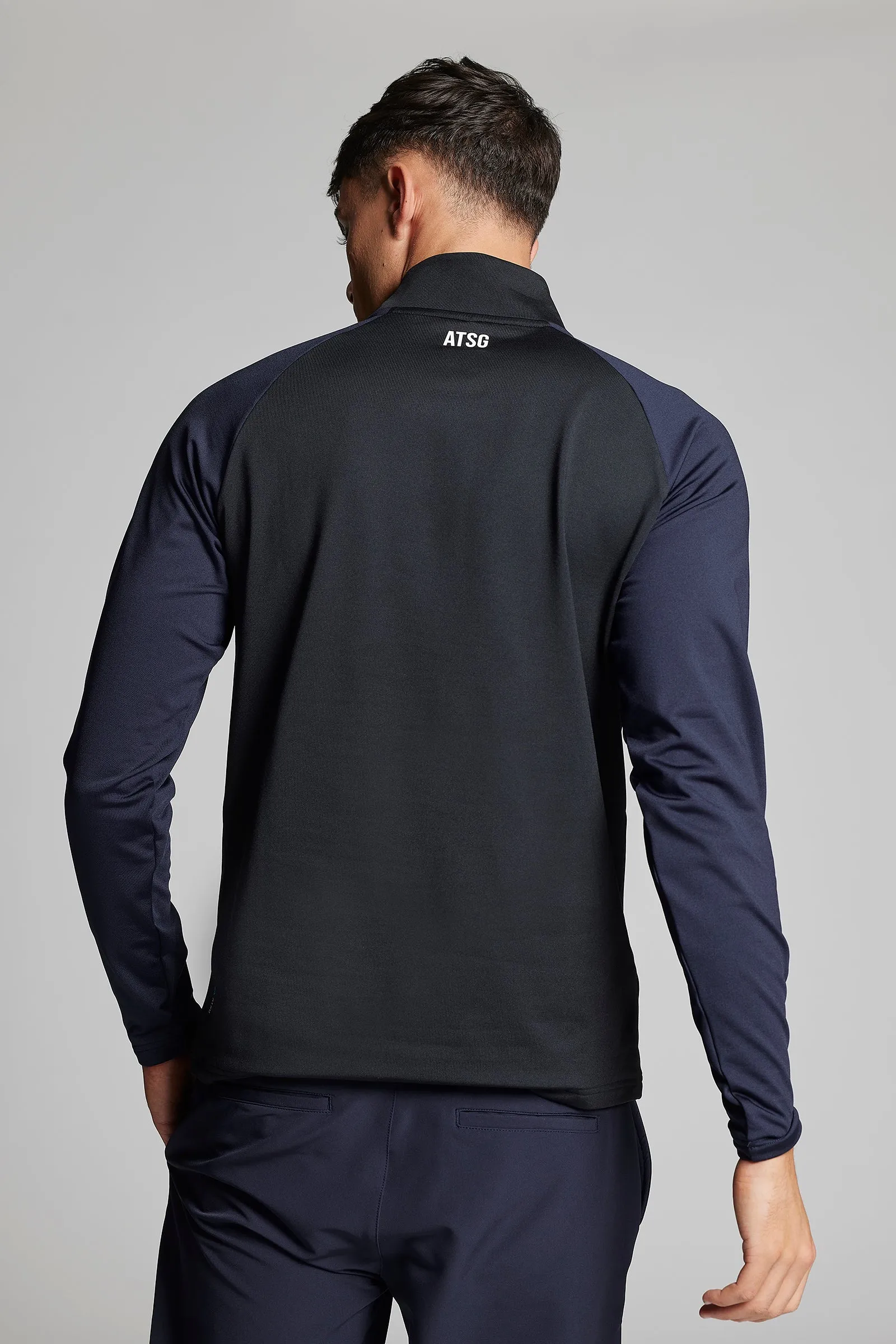 Fleece Back Slim Fit Contrast 1/4 Zip Top - Putter Black / Ace Navy