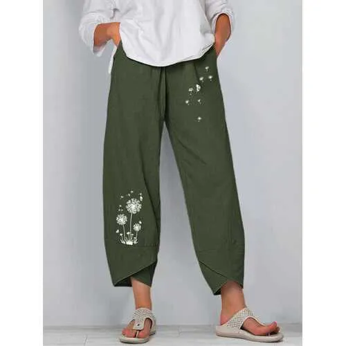 Floral Printed Elastic Waist Pants