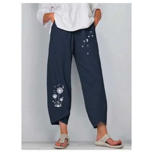 Floral Printed Elastic Waist Pants