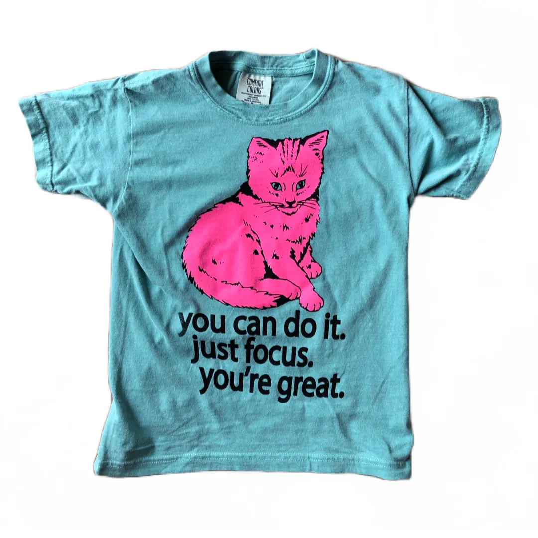 Focus Cat T-shirt - Seafoam Pink (Youth)