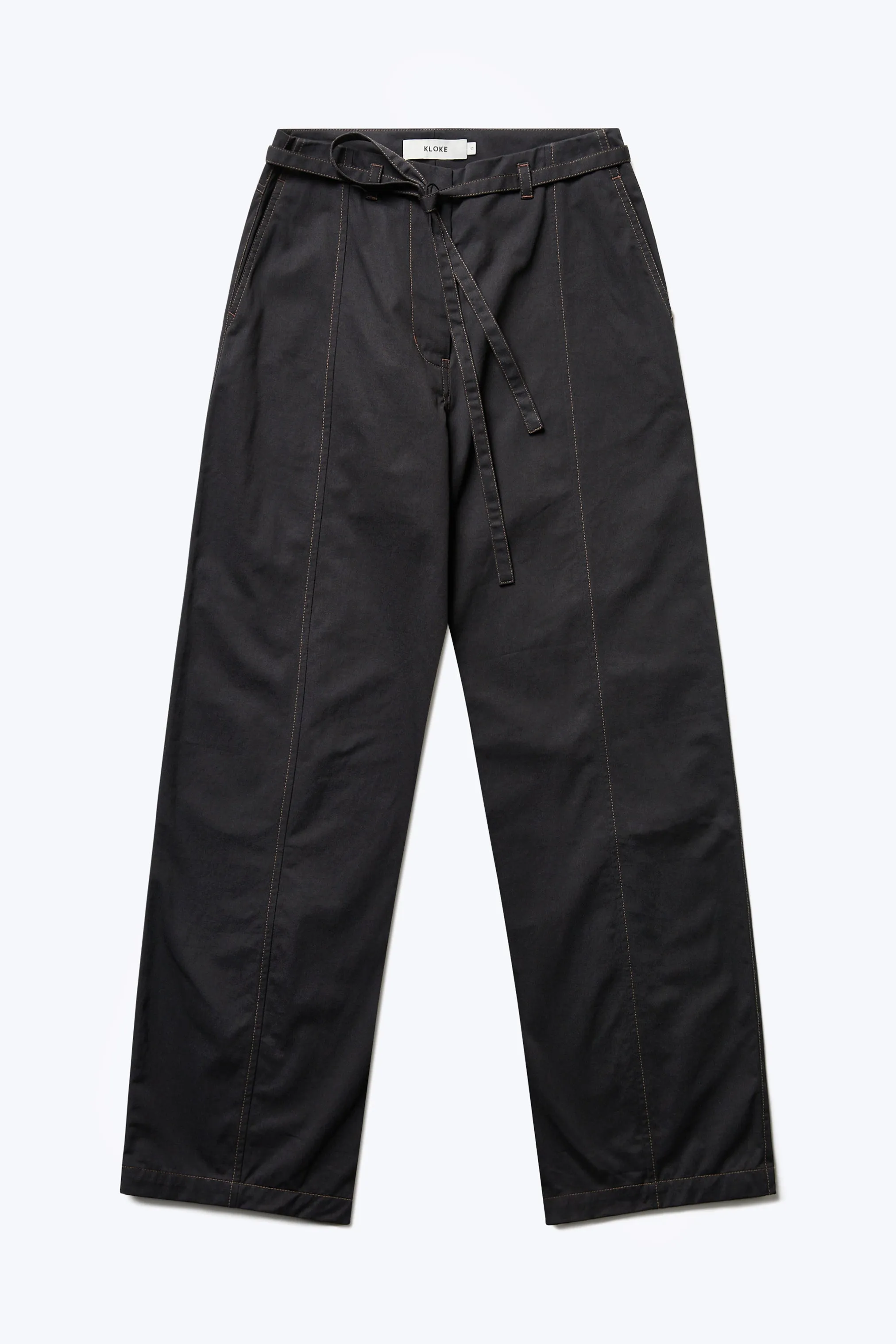 Found Tie Front Pant Black w/ Brown Stitch