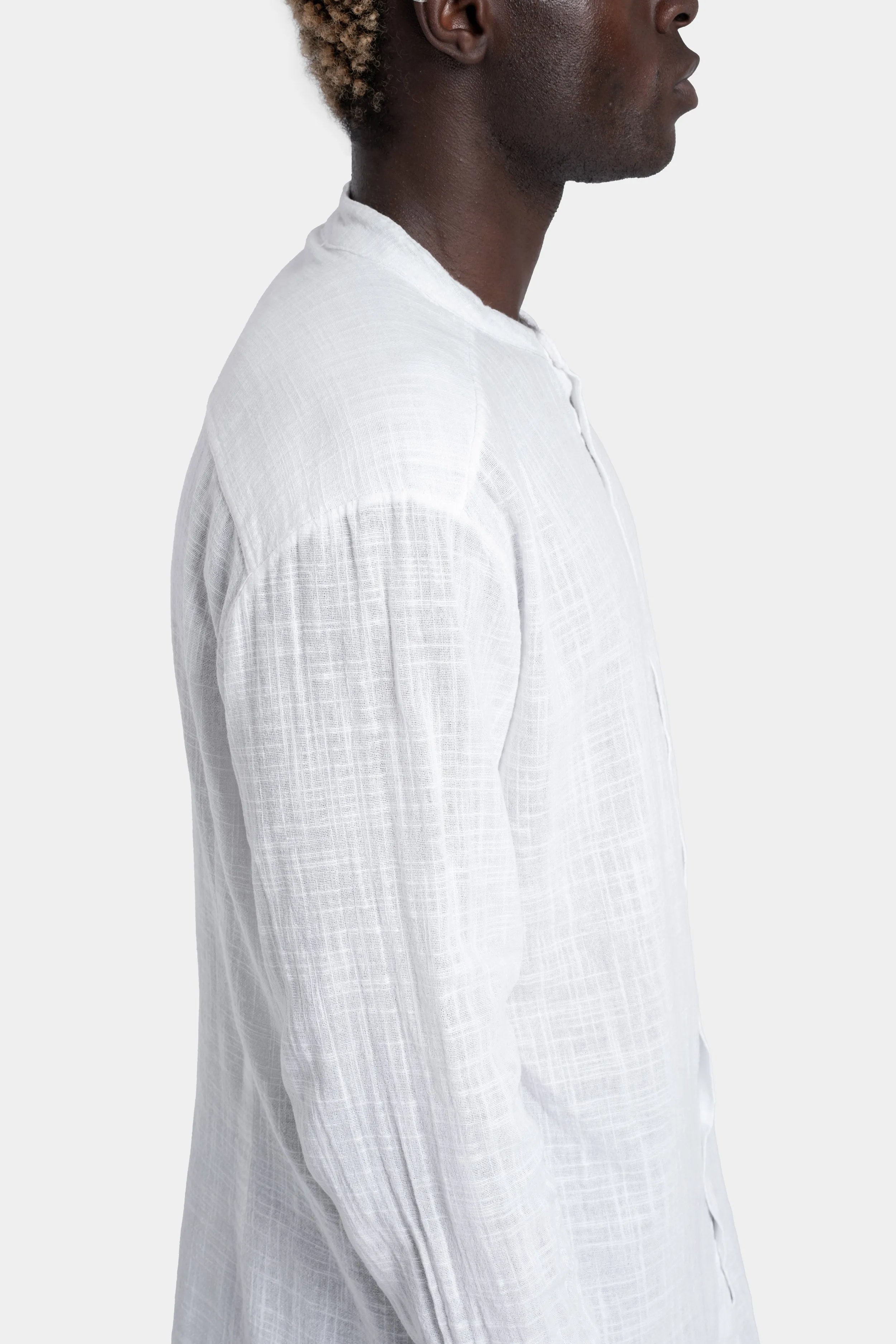 Gauze cotton Korean collar shirt, White