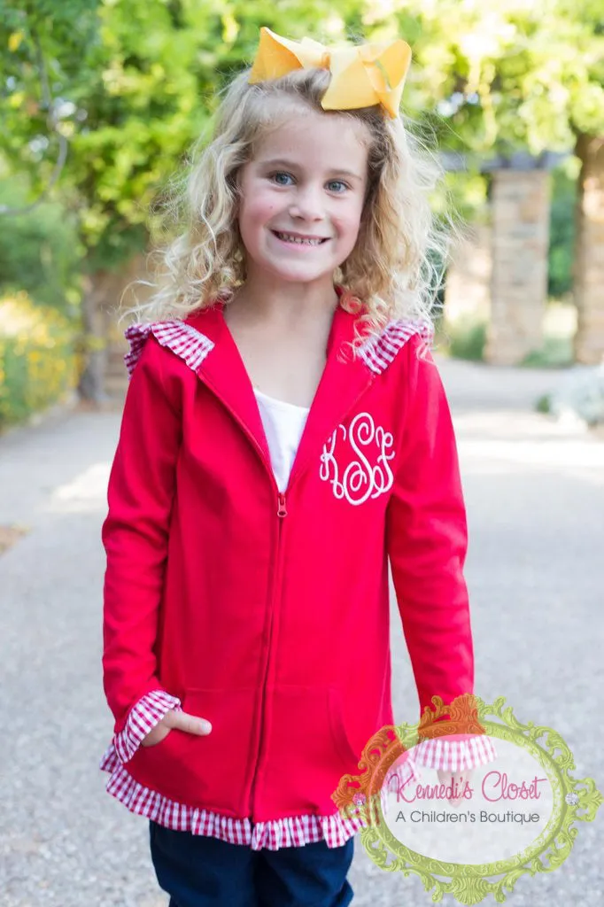 Girls Grey with Light Blue Gingham Ruffle Jacket