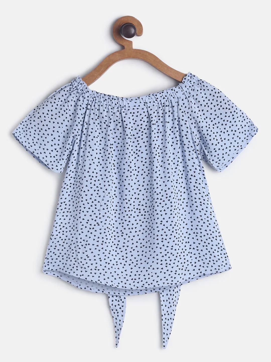 Girls Sky Blue Cotton Printed Top