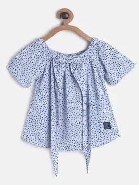 Girls Sky Blue Cotton Printed Top