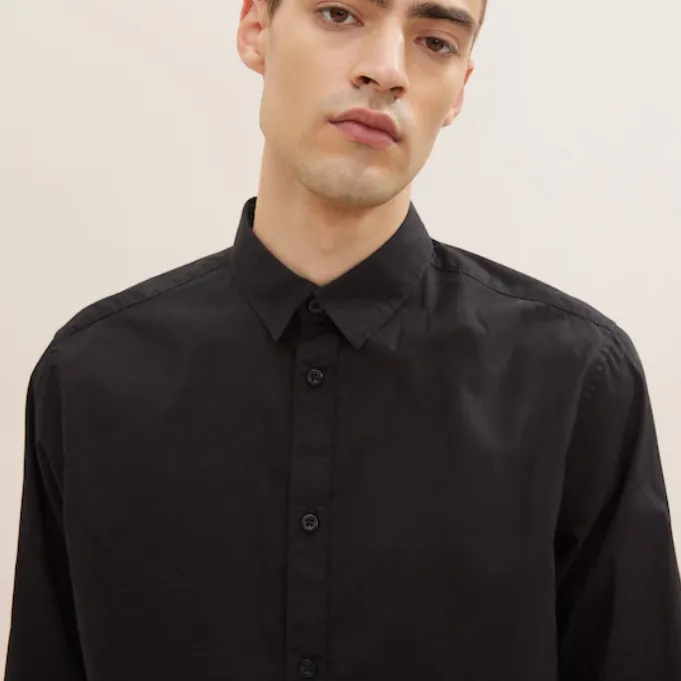 Glen Long Sleeve Collared Polo Shirt (Black)