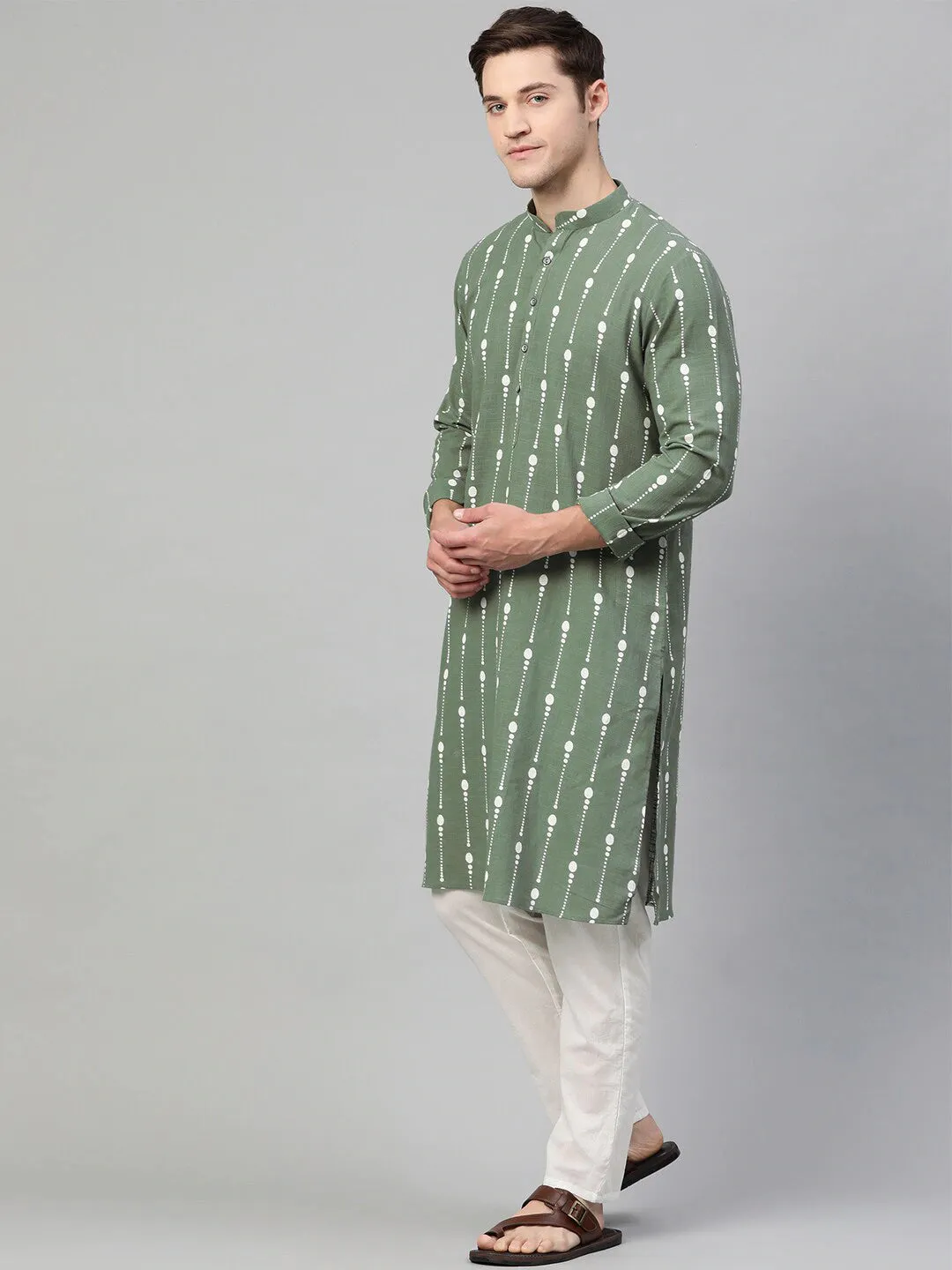 Green Print Kurta Set