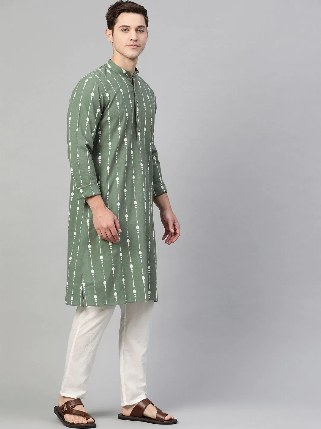 Green Print Kurta Set