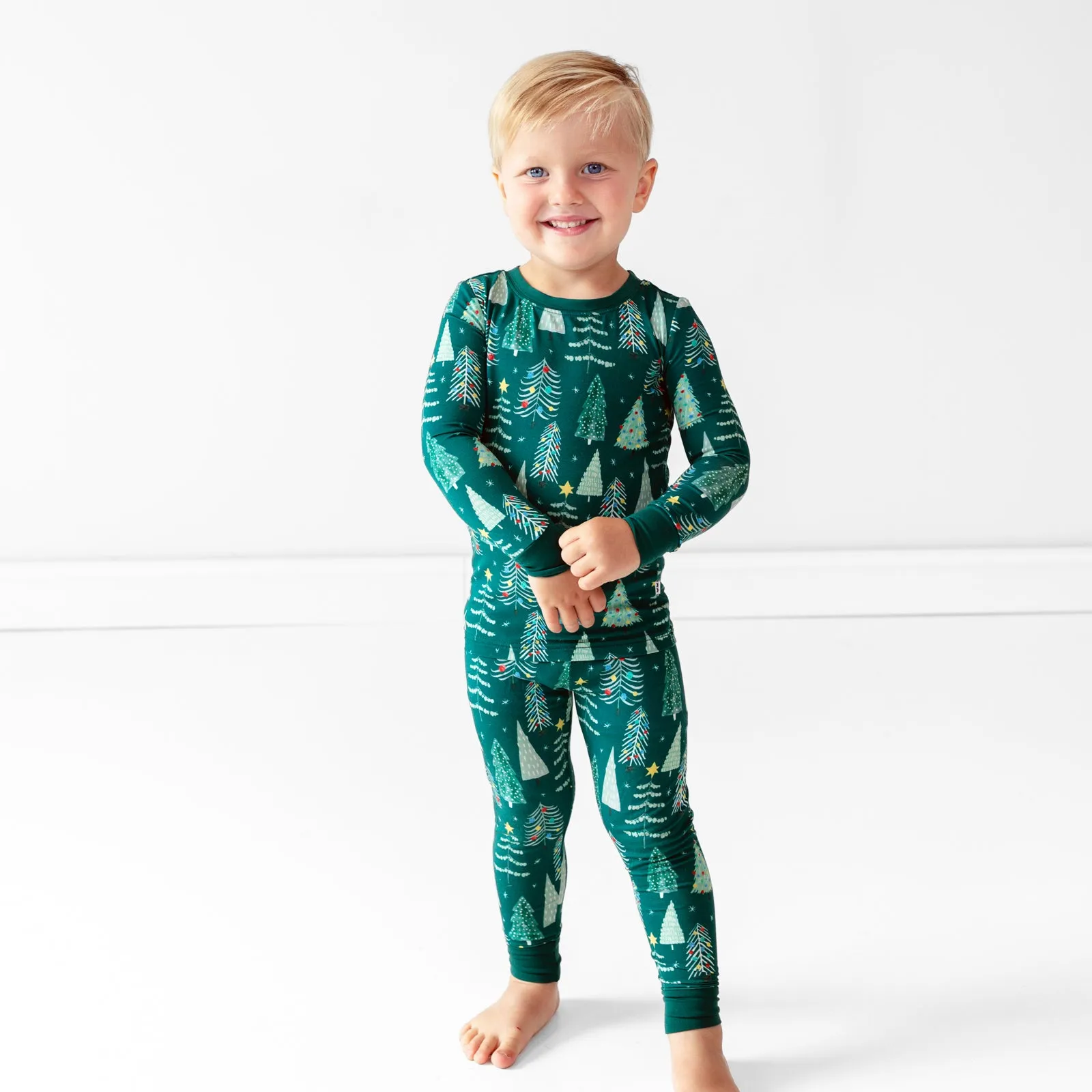 Green Twinkling Trees Two-Piece Pajama Set