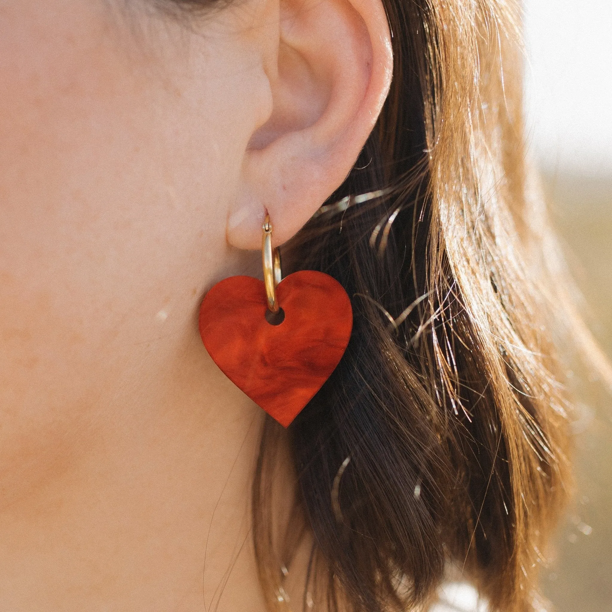 Heart Hoop Earrings in Love Potion