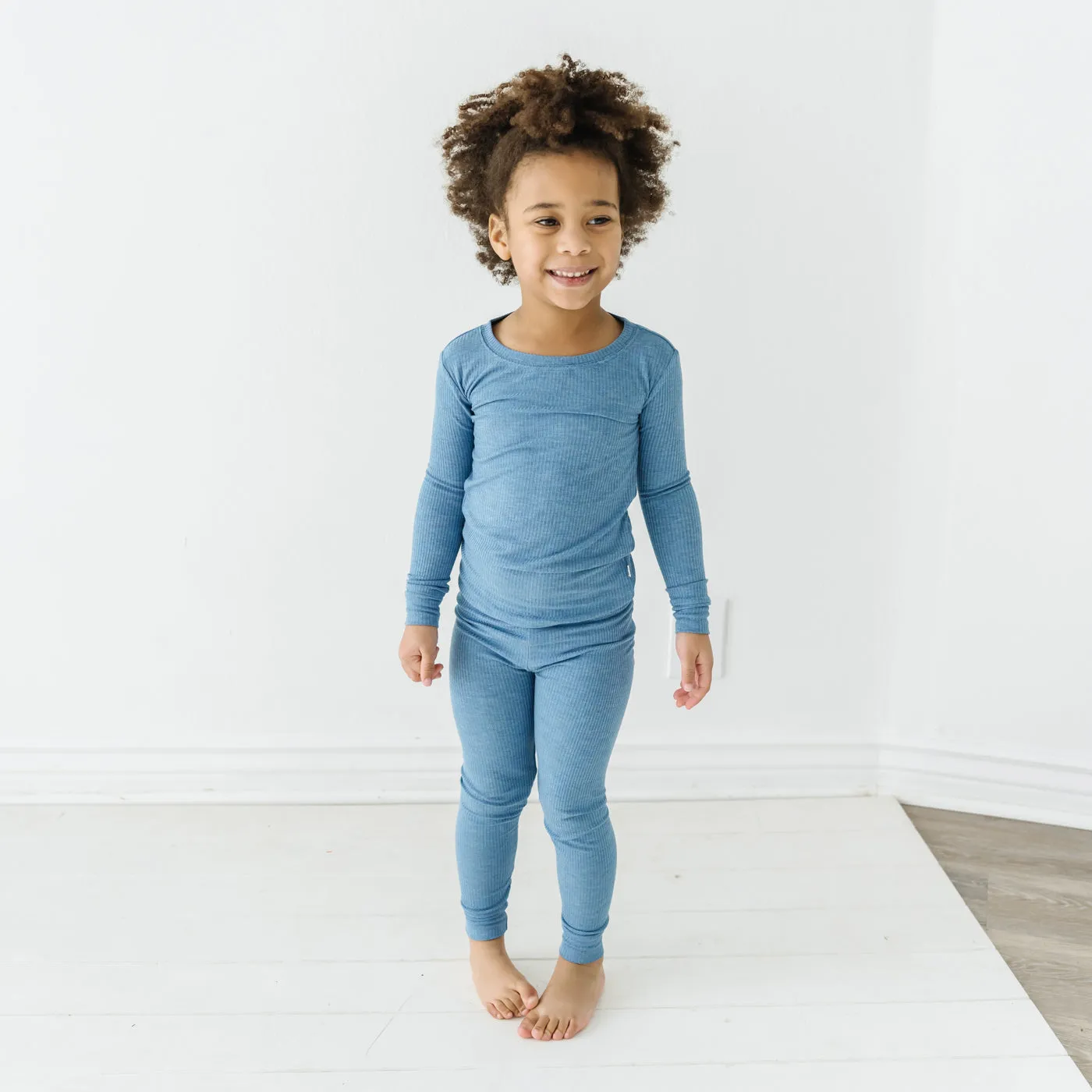 Heather Blue Ribbed Two-Piece Pajama Set