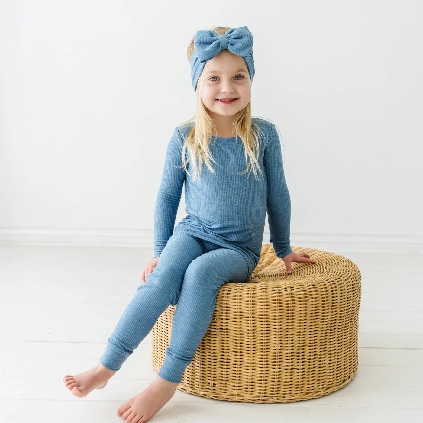 Heather Blue Ribbed Two-Piece Pajama Set