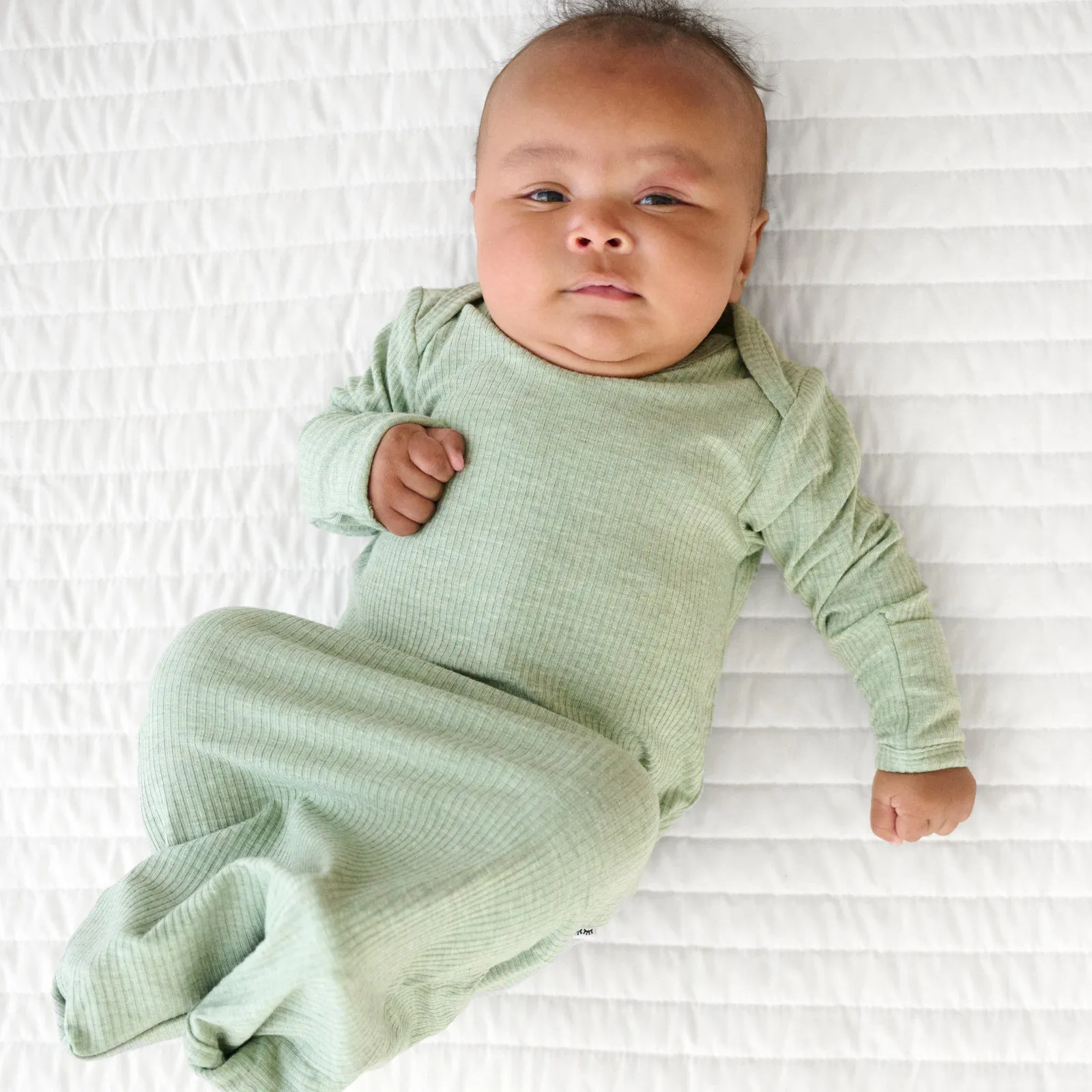 Heather Sage Ribbed Infant Gown