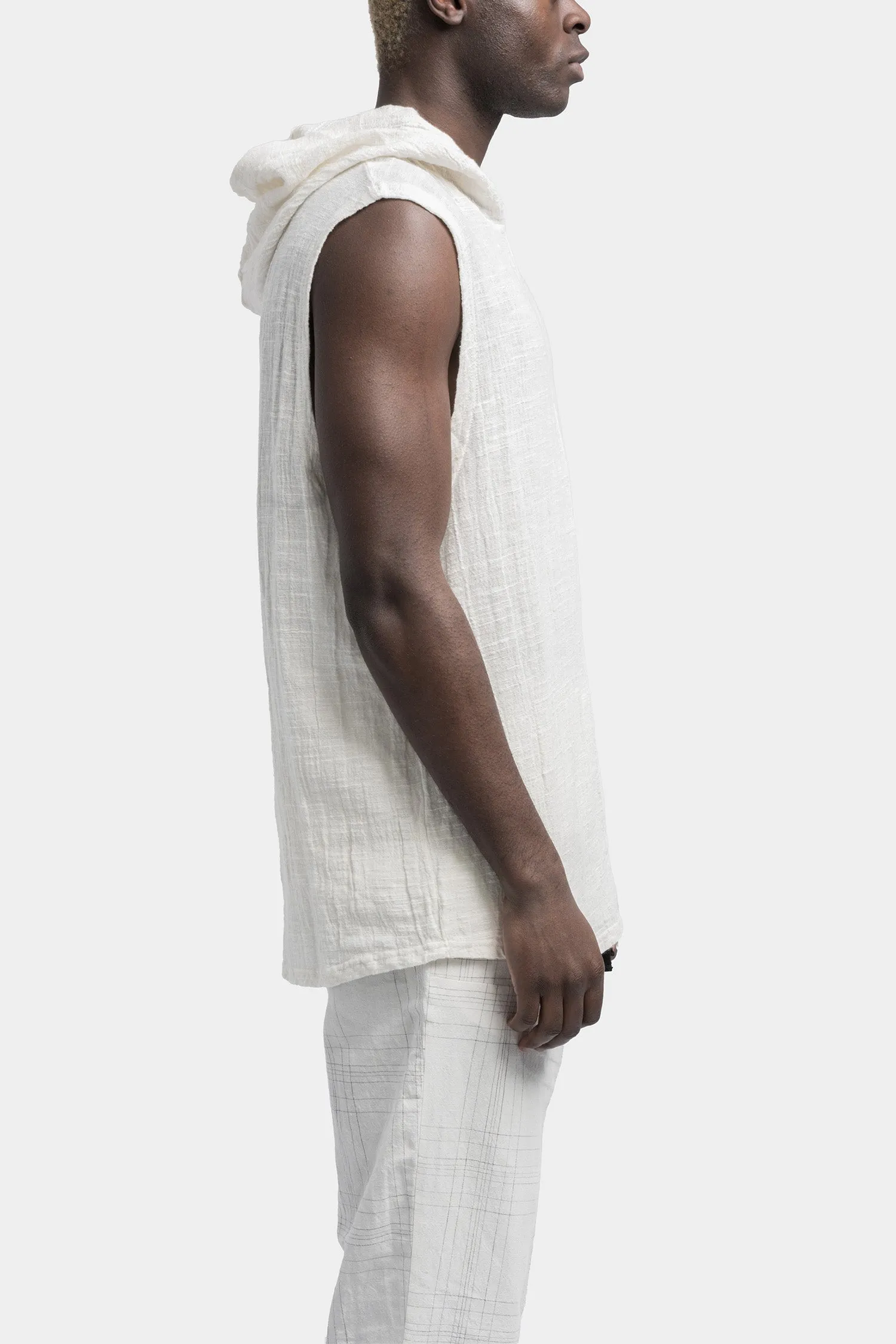 Hooded linen blend tank top, White