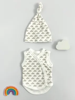 Incubator Vest & Knotted Hat Set Silver Cloud, 100% Organic Cotton