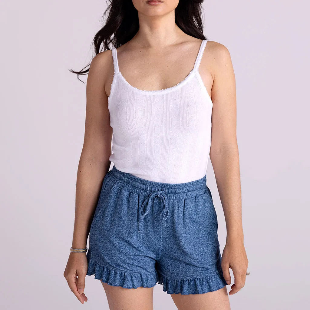 Indigo Denim Women's French Terry Ruffled Shorts