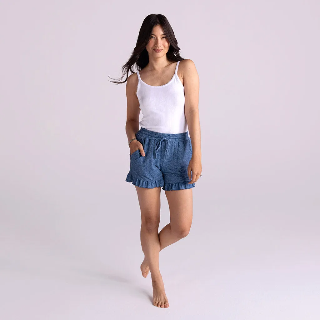 Indigo Denim Women's French Terry Ruffled Shorts