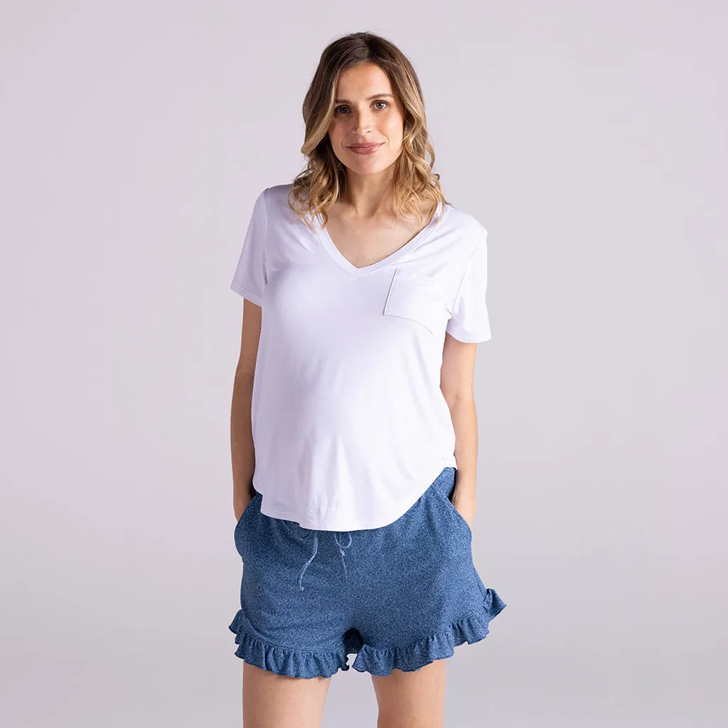 Indigo Denim Women's French Terry Ruffled Shorts