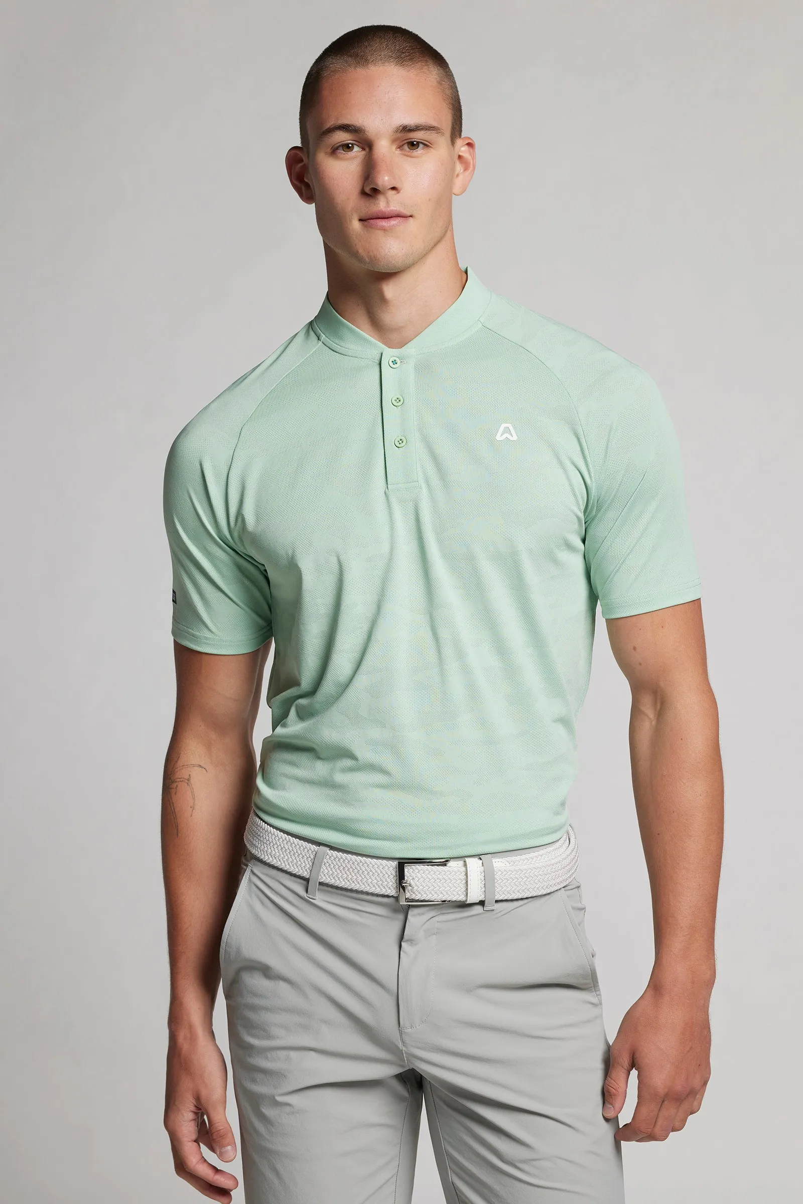 Jacquard Camo Grandad Polo - Putting Green