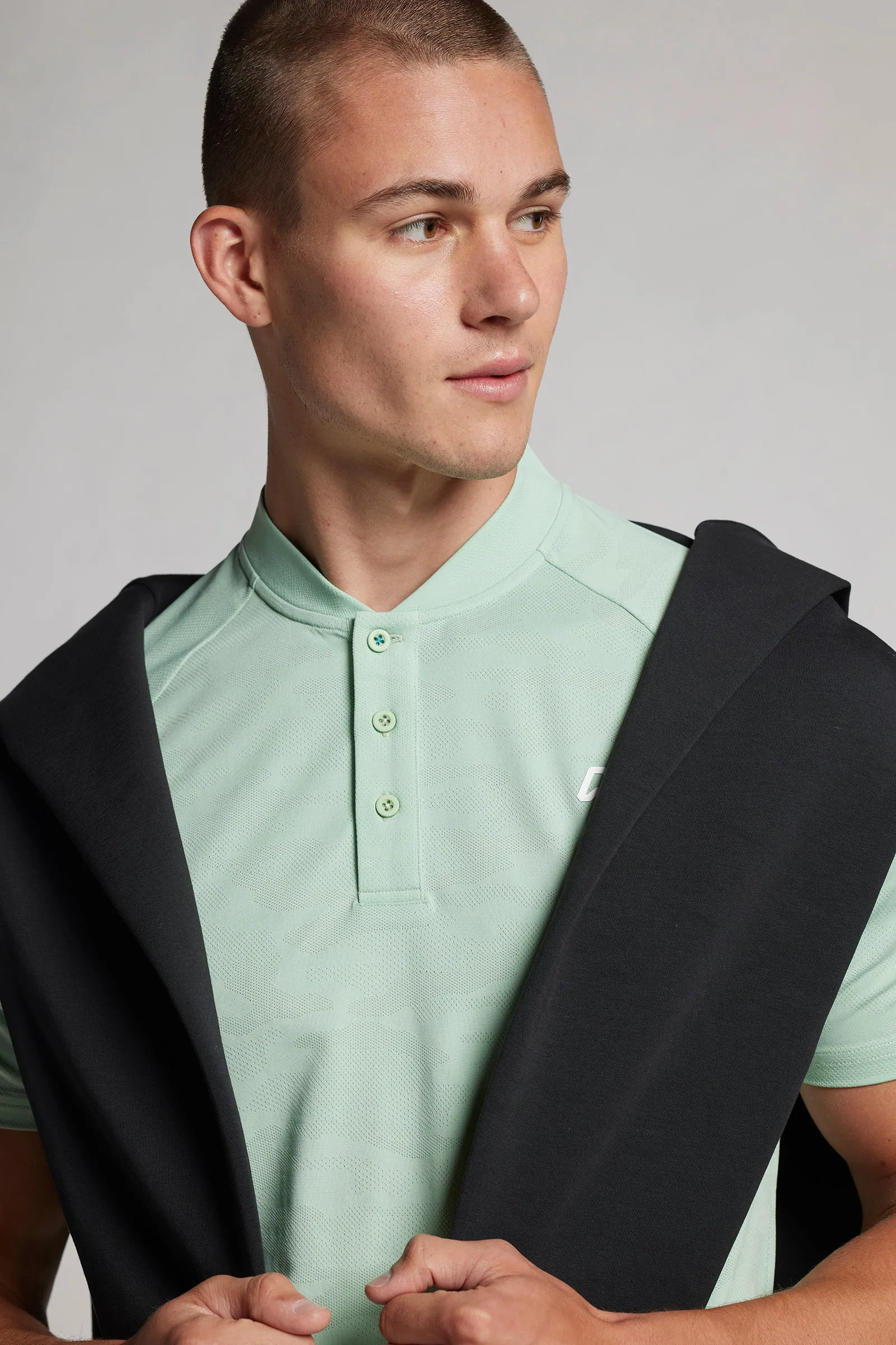 Jacquard Camo Grandad Polo - Putting Green