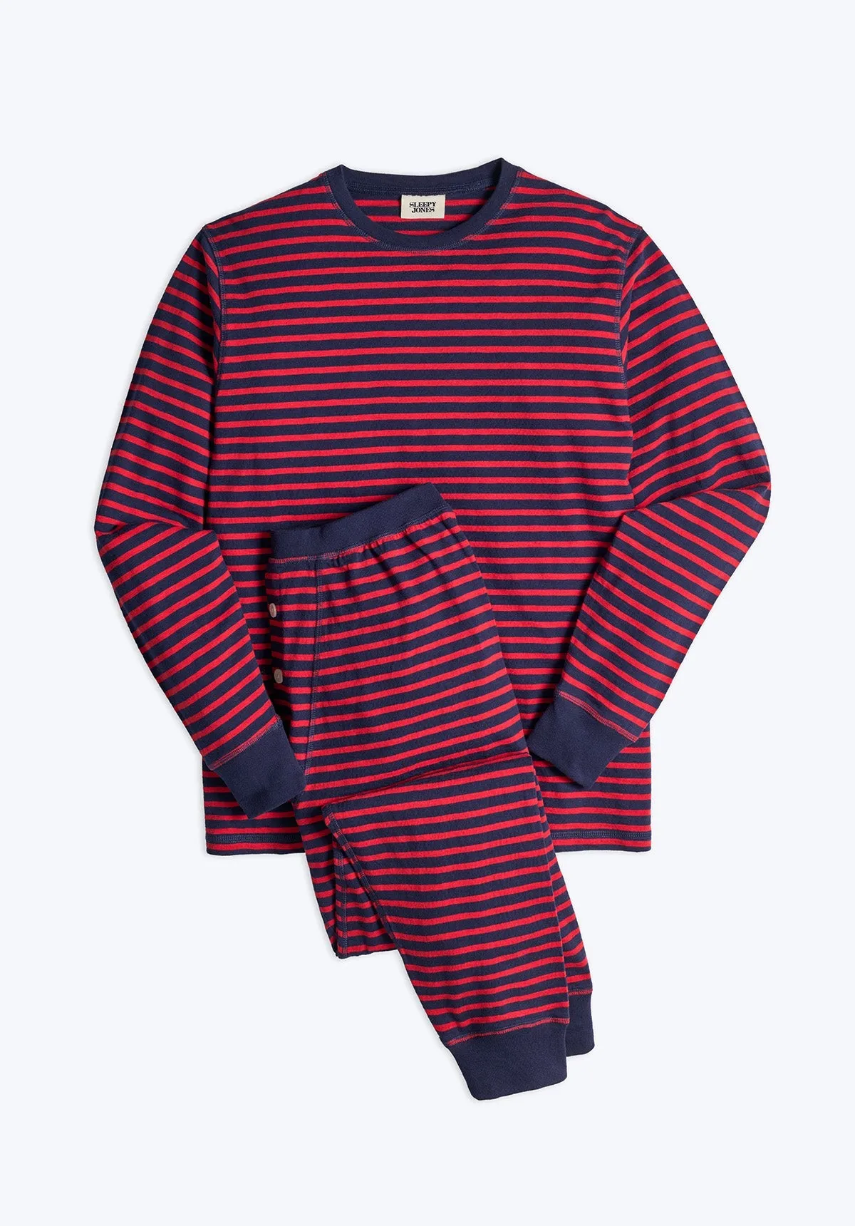 Keith Lounge Set in Navy and Red Stripe Slub Jersey