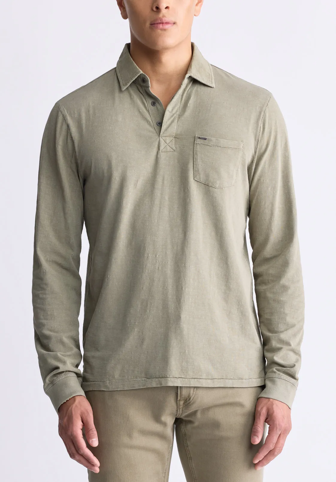 Kimmy Men's Long-Sleeve Polo with Pocket, Rain Forest - BM24378