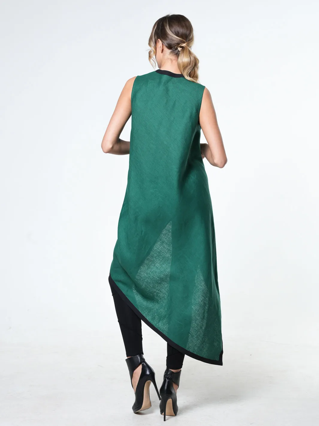 Long Linen Tunic Top In Green