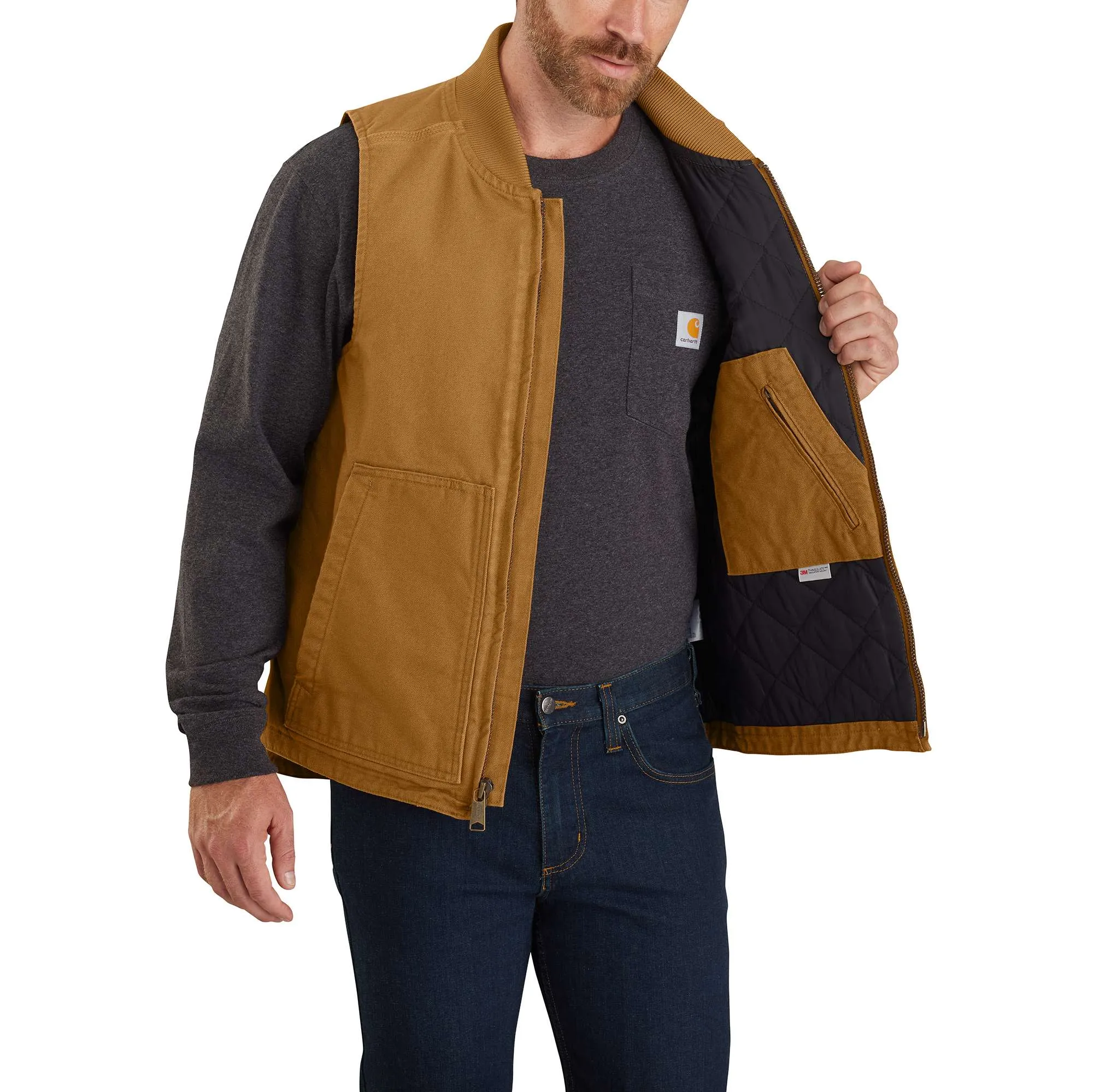 Loose Fit Washed Duck Insulated Rib Collar Vest