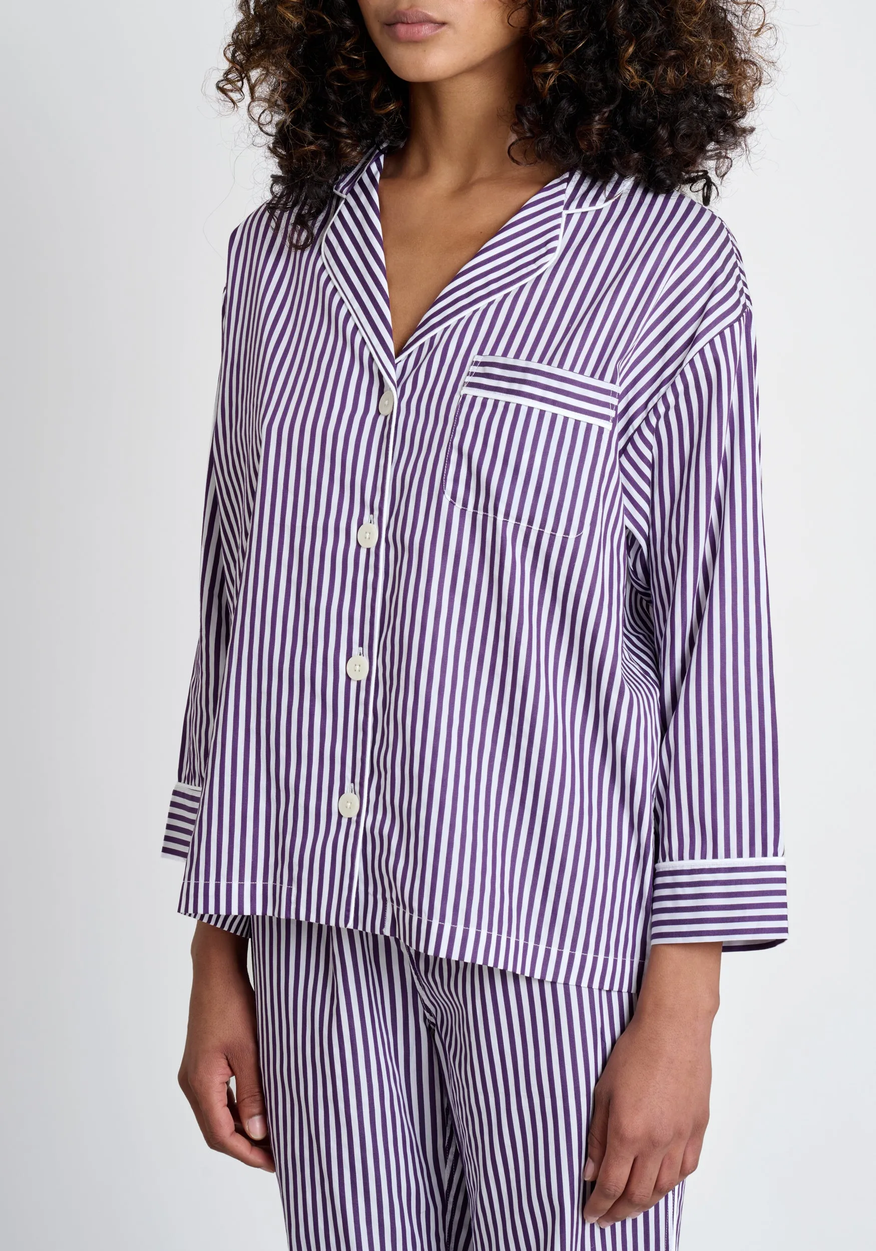 Marina Pajama Set in Purple Sateen Stripe