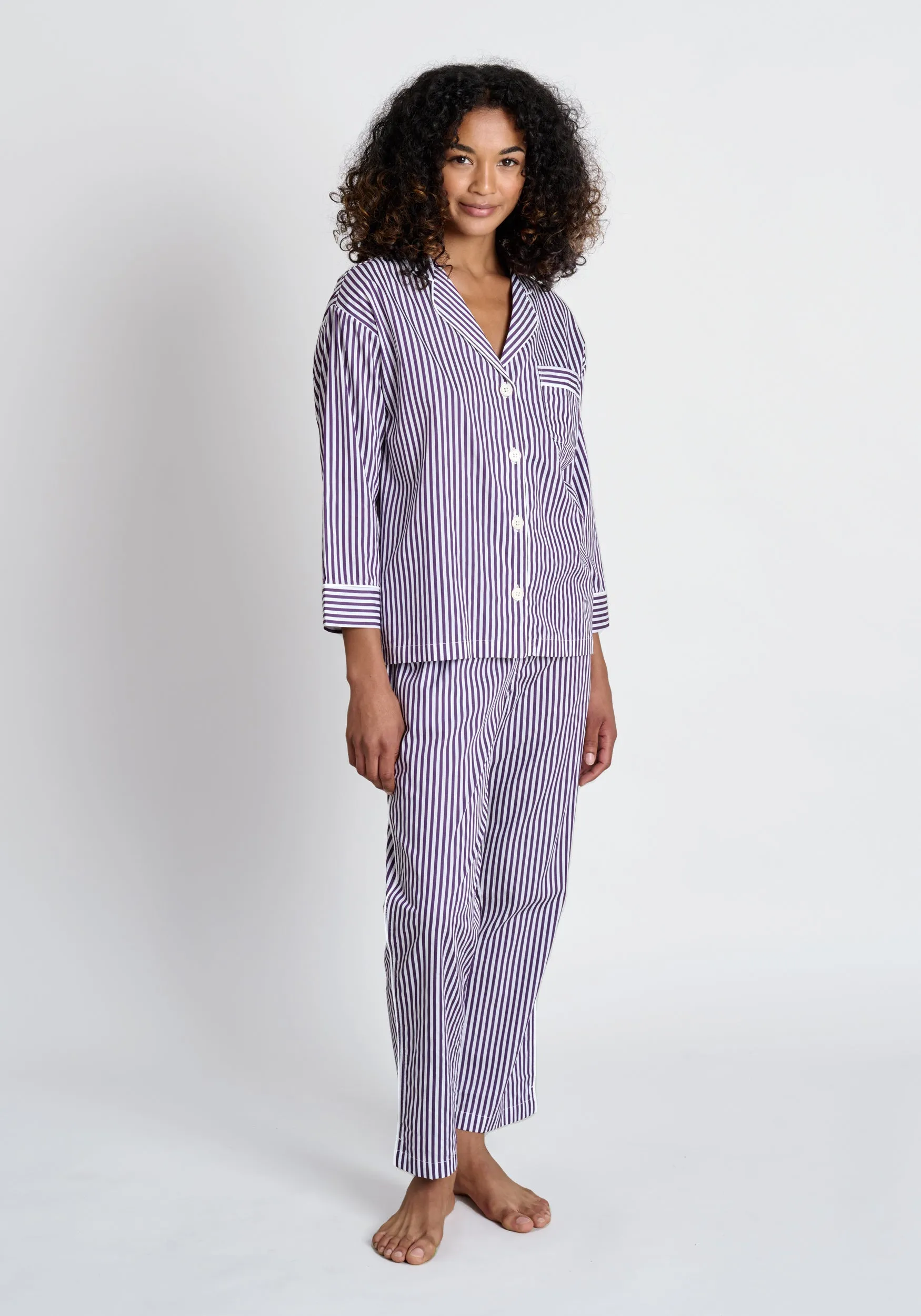 Marina Pajama Set in Purple Sateen Stripe