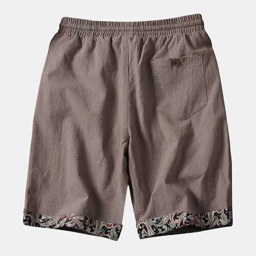 Mens Chinese Style Cotton Linen Vintage Baggy Shorts