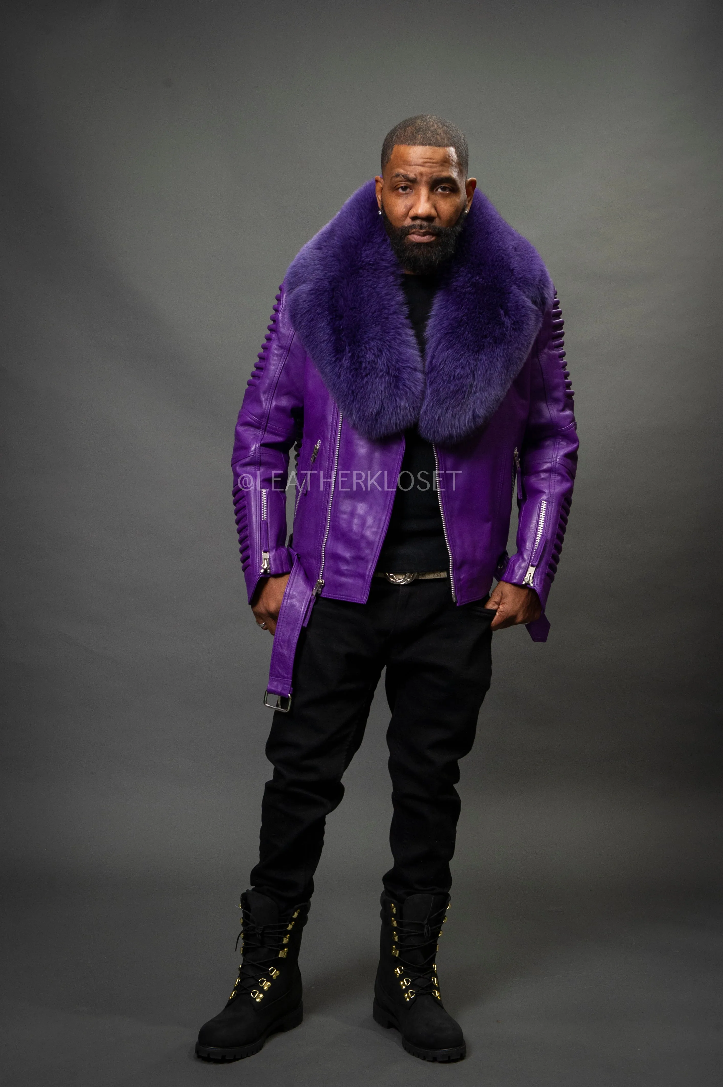 Men's Trey Biker Purple Full Fox Fur [Purple Fox]