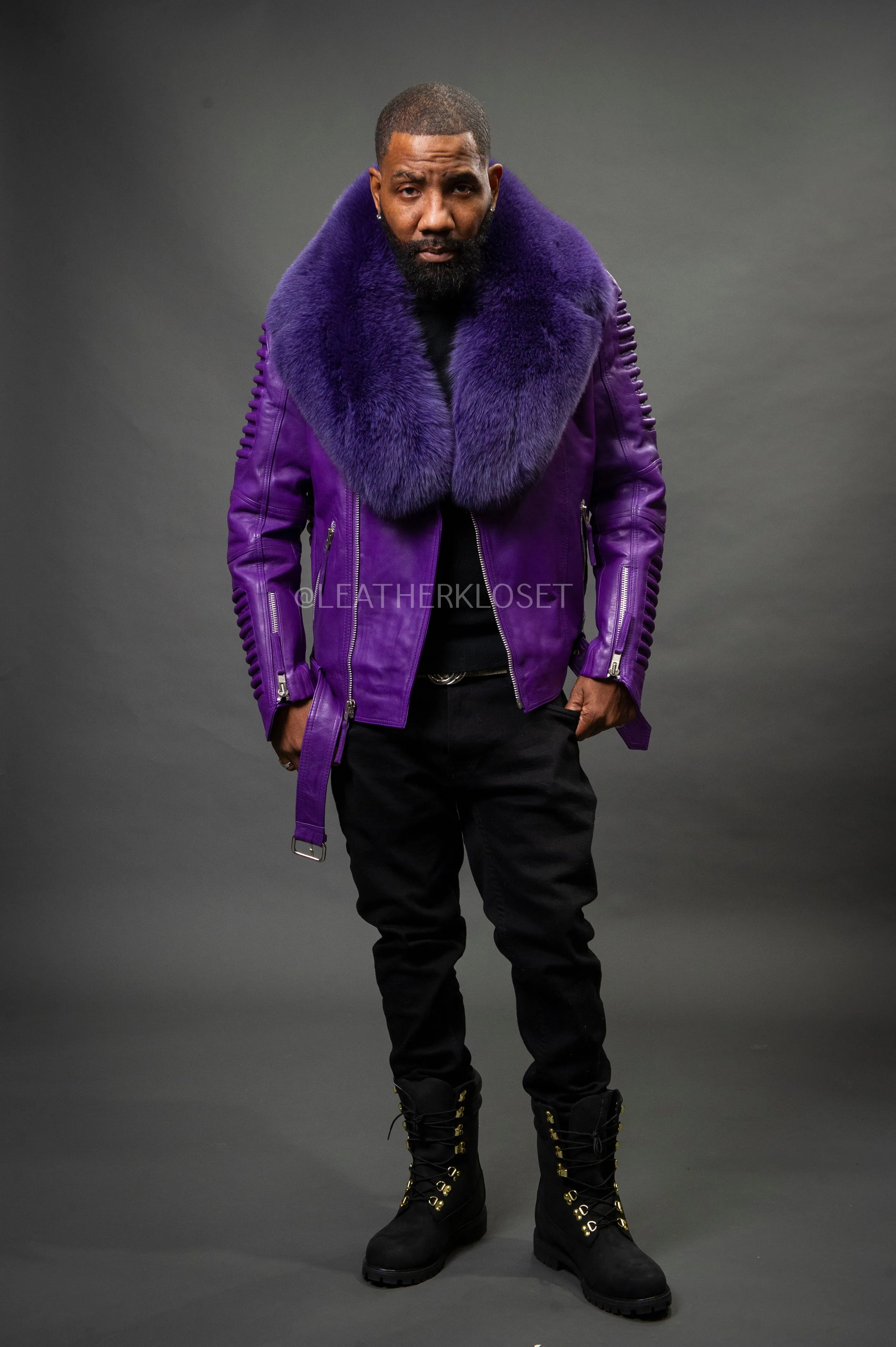 Men's Trey Biker Purple Full Fox Fur [Purple Fox]