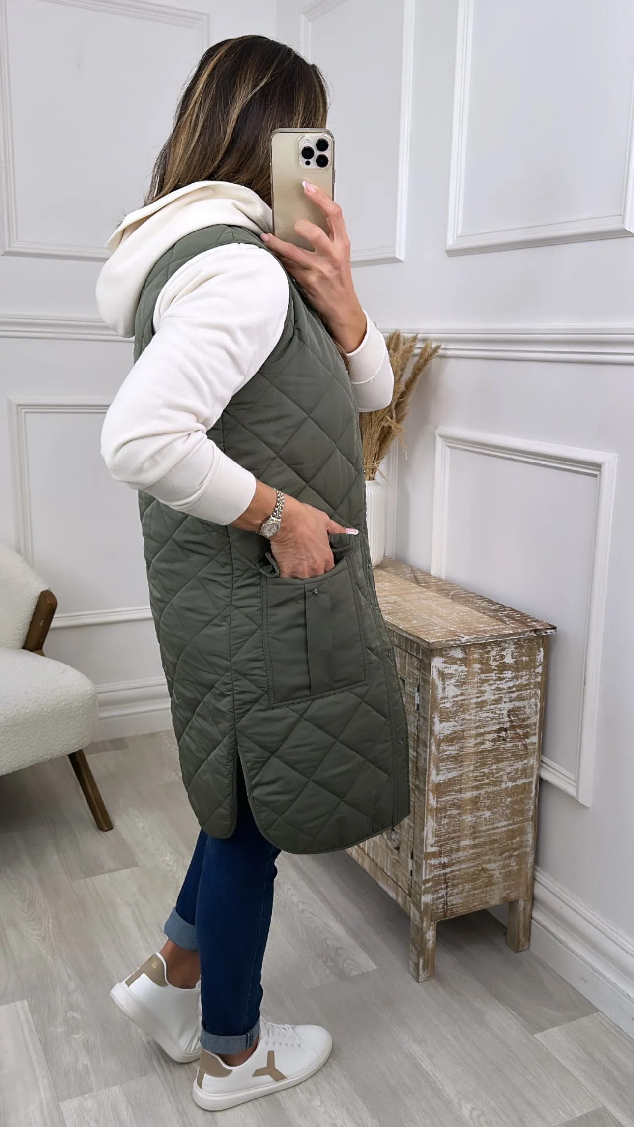 Nola Khaki Quilted Gilet