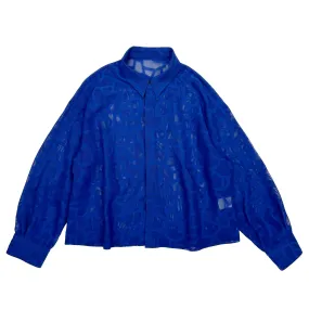 NUNO Sheer Silk Blouse: "Tsubo" (Blue, Medium/Large)