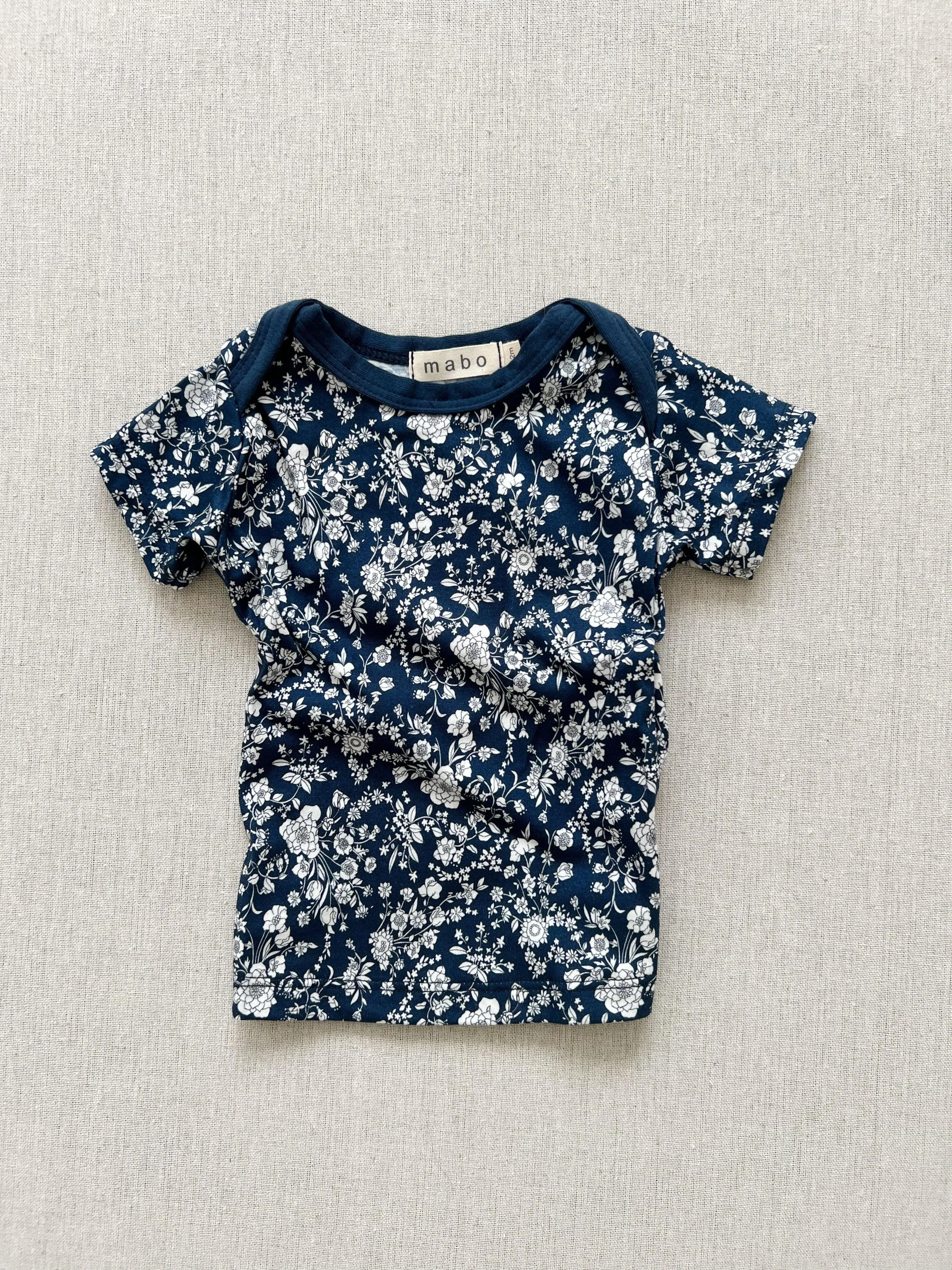 organic cotton short sleeve lap tee made with liberty of london summer blooms