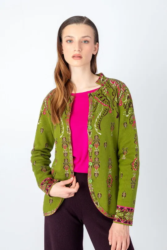 Ornamental Jacquard Cardigan - Citron