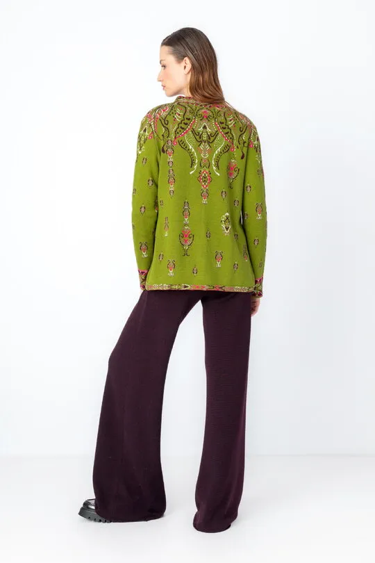 Ornamental Jacquard Cardigan - Citron