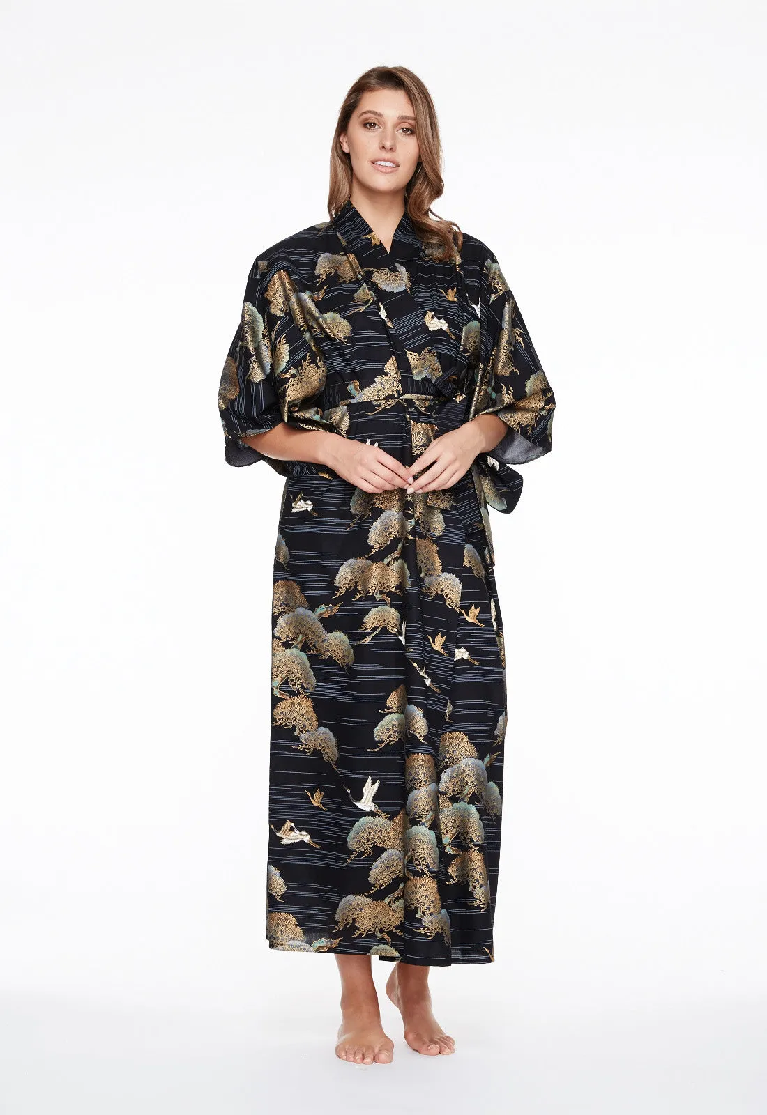 Pines & Cranes Womens Plus Size Cotton Kimono Robe