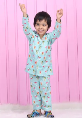 Polka Tots Full sleeves Juice print Night Suit - Blue