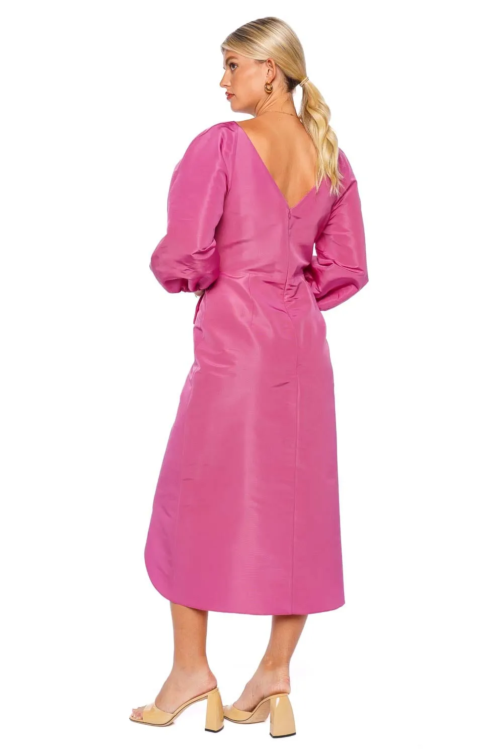 Puff Sleeve Silk Midi Sarong Dress