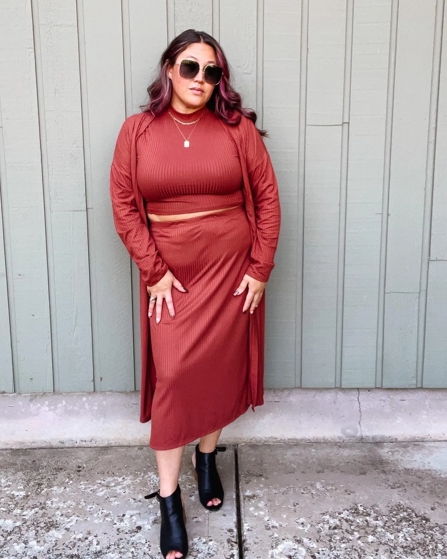 Pumpkin Spice Rib Knit Midi Skirt