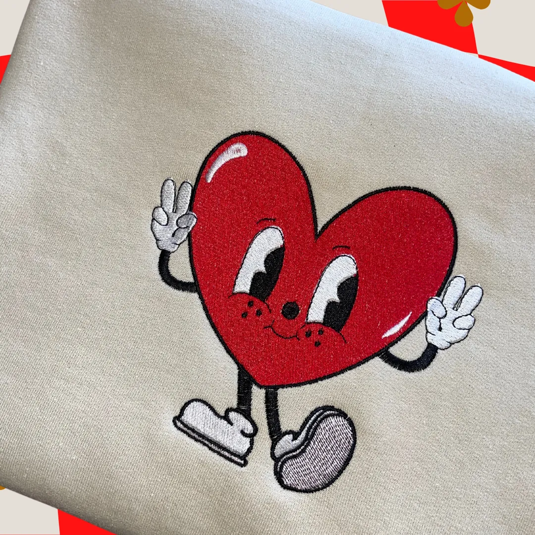 Retro Cartoon Heart Embroidered Crewneck Sweatshirt