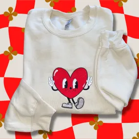 Retro Cartoon Heart Embroidered Crewneck Sweatshirt