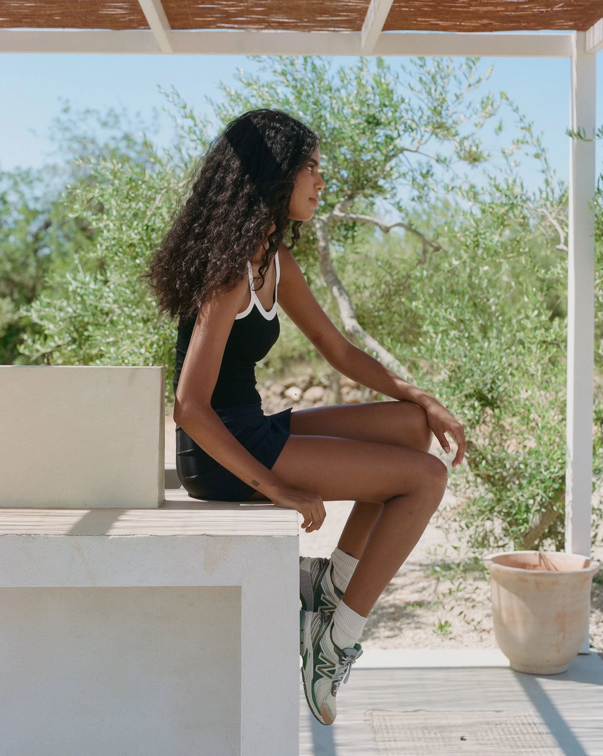 Rib Strappy Vest Top - Black/Off White