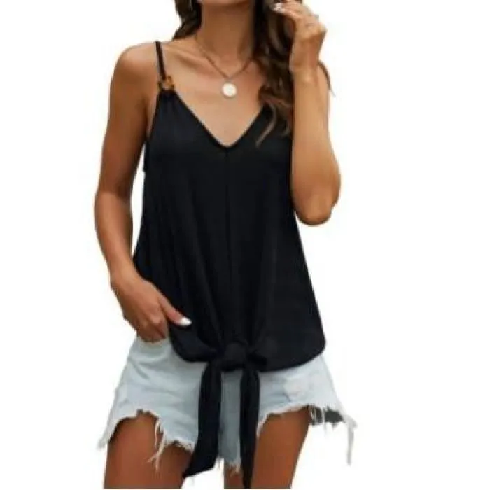 Ring Trim Tie Front Camisole- Black