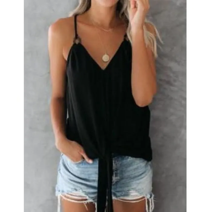 Ring Trim Tie Front Camisole- Black