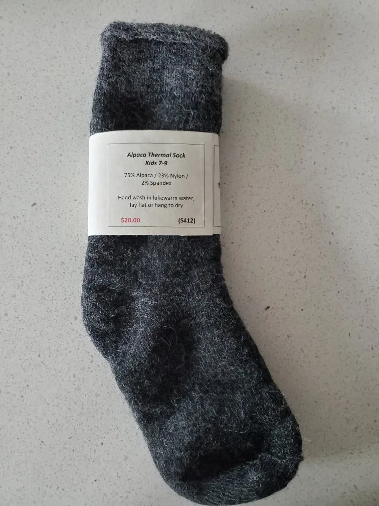 S412 Alpaca Thermal Sock Kids Charcoal 7-9